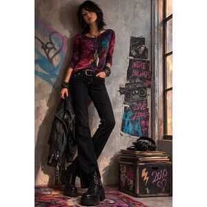 Blue Epic | Black Bootcut Jeans | Organic Cotton | Embroidered Pockets | Size 10